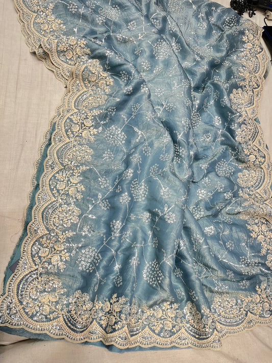 Rahika crush organza sequins saree - Saffronfashionindia