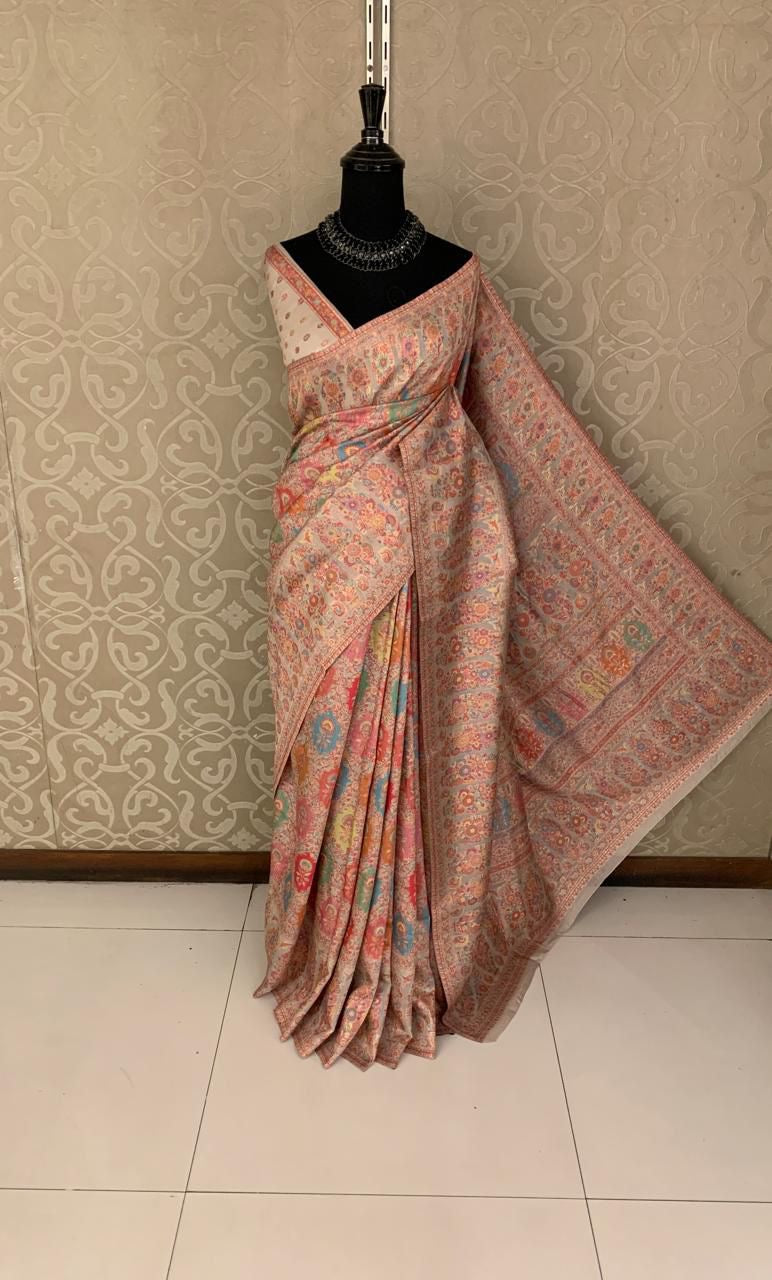 Luxury Kani saree handwoven traditional sarees blouse SaffronFashion