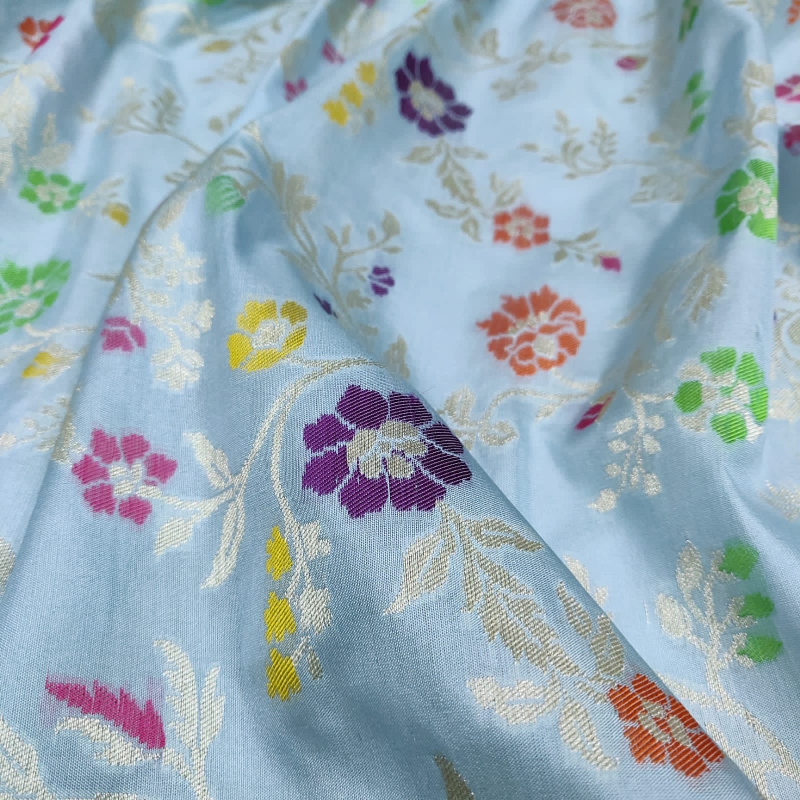 Aasmani Katan handwoven sarees - Saffronfashionindia