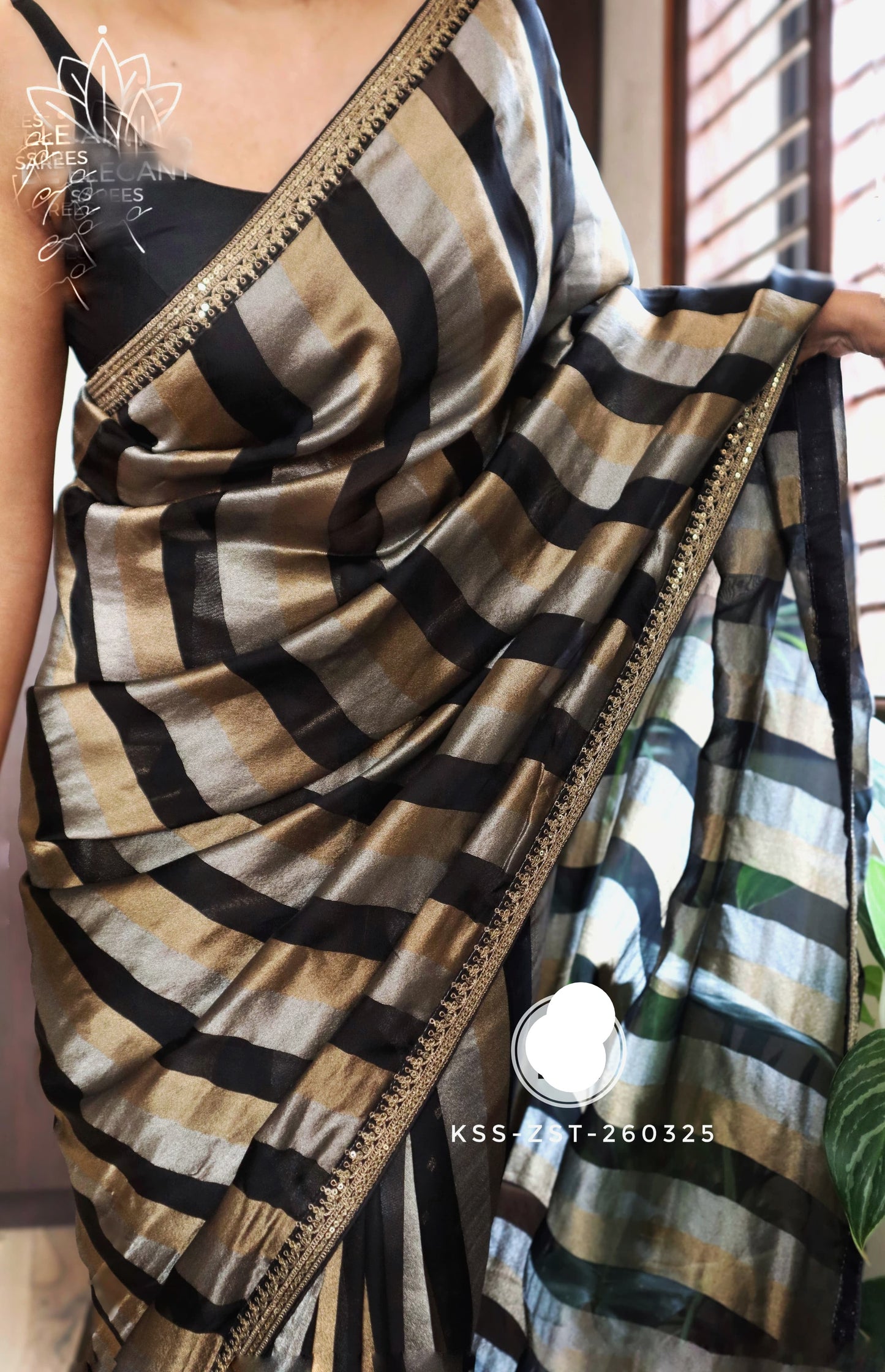 Striped Kora silk saree partywear sarees Indian sari SaffronFashion