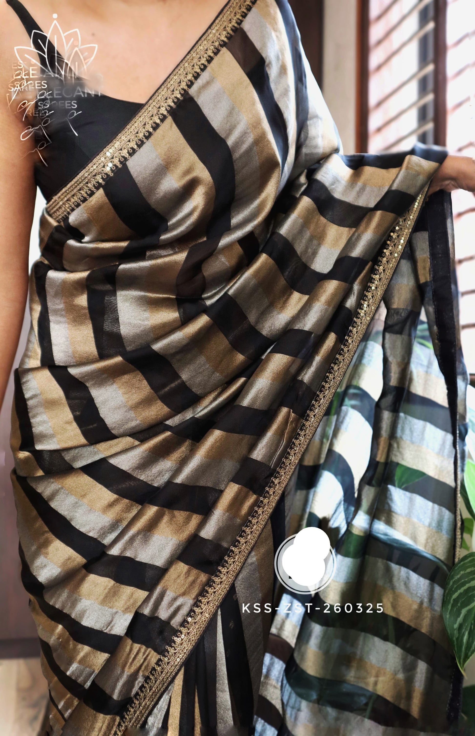 Striped Kora silk saree partywear sarees Indian sari SaffronFashion