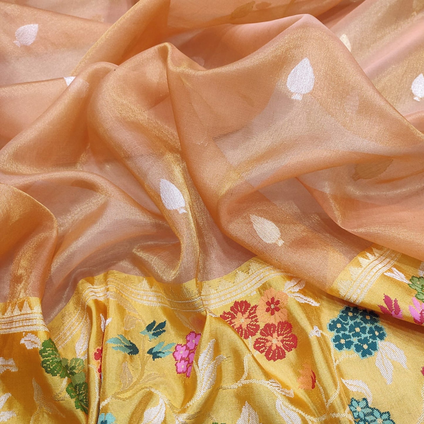 Silver gold Zari butis saree handwoven saree tissue sari - Saffronfashionindia