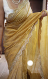 Yellow crushed tissue saree tissue silk saree Partywear saree blouse