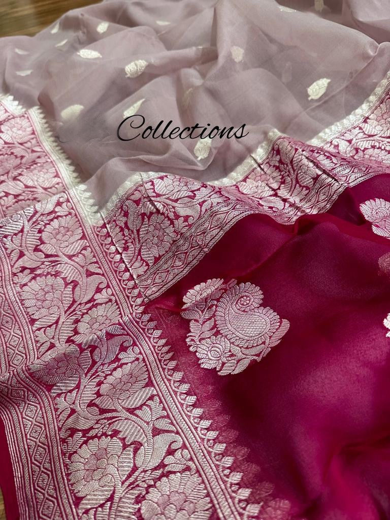 Lavanti banarsi chiffon Indian zari weaved sarees - Saffronfashionindia