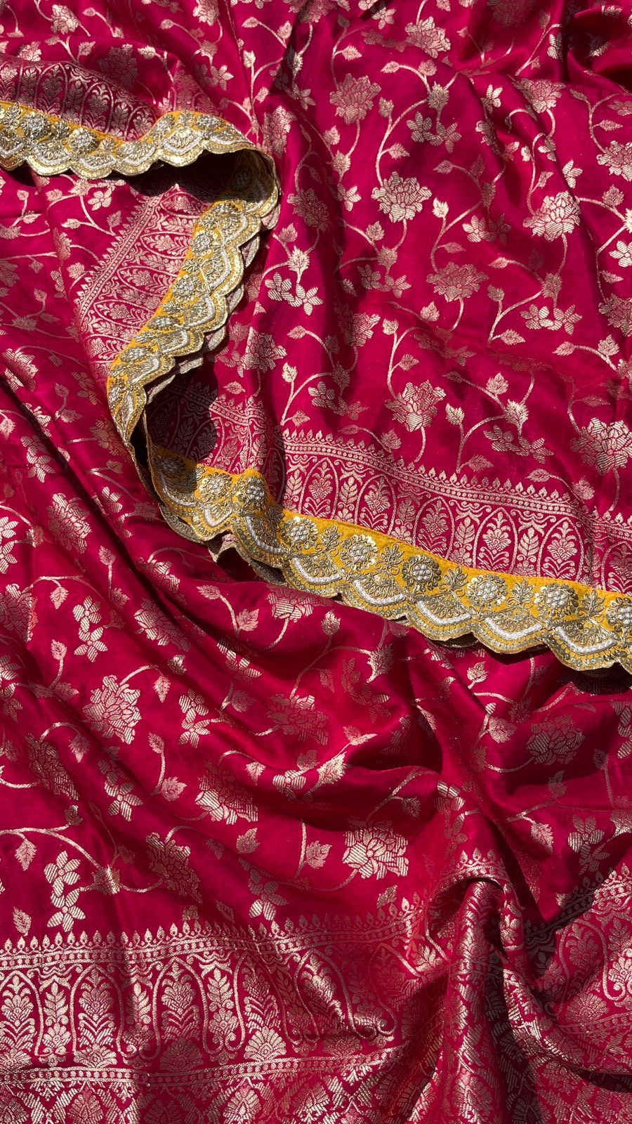 Khaddi Gorgette Banarsi munga saree - Saffronfashionindia