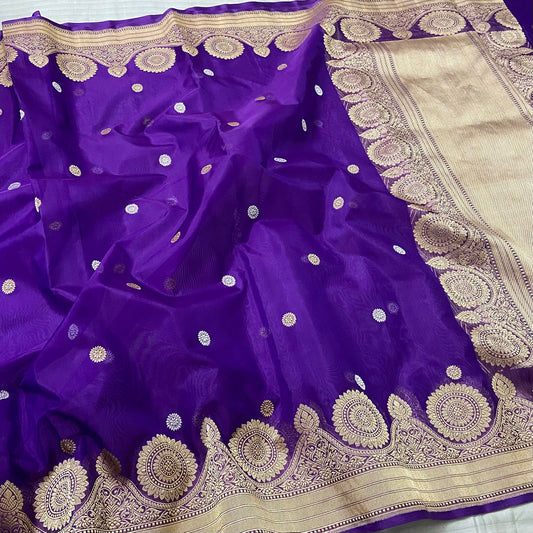 Purple kora Banarsi saree Indian beautiful sarees blouse - Saffronfashionindia