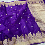 Purple kora Banarsi saree Indian beautiful sarees blouse