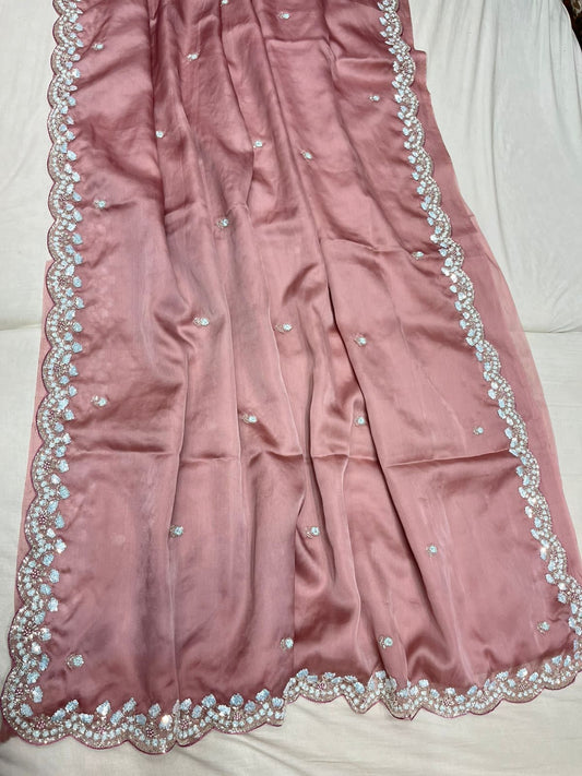 Sequins organza saree Indian saree - Saffronfashionindia