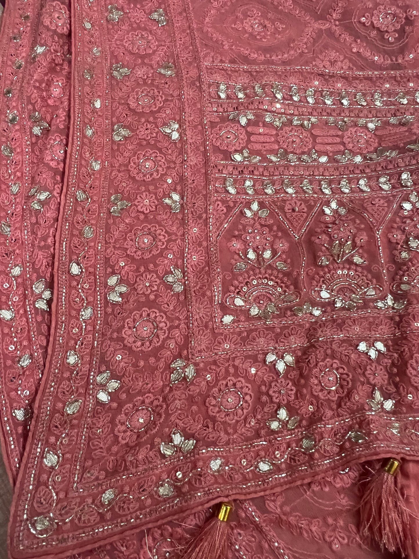 Peach Chikankari saree gorgette saree Indian saree women sari blouse - Saffronfashionindia