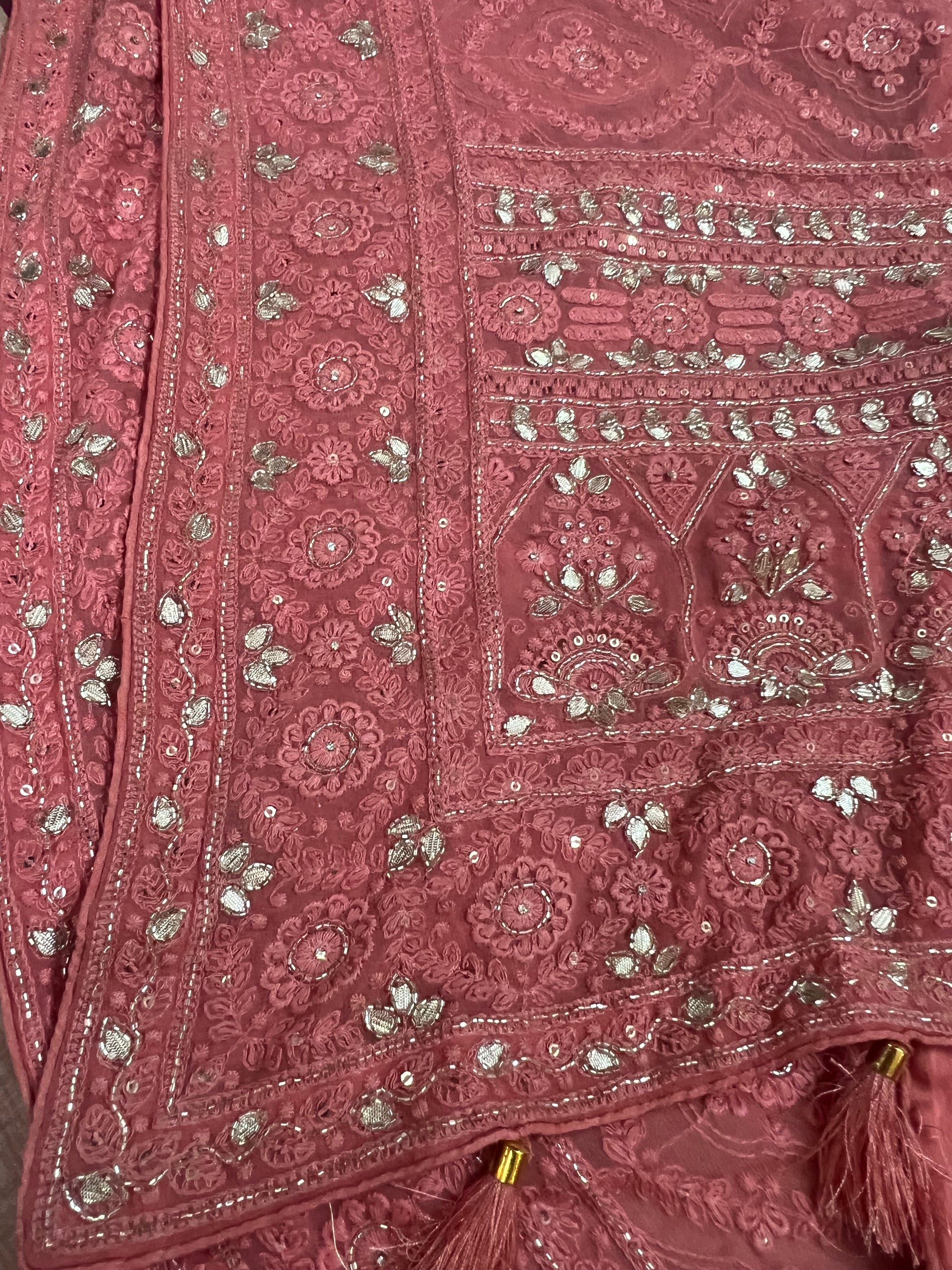 Peach Chikankari saree gorgette saree Indian saree women sari blouse - Saffronfashionindia