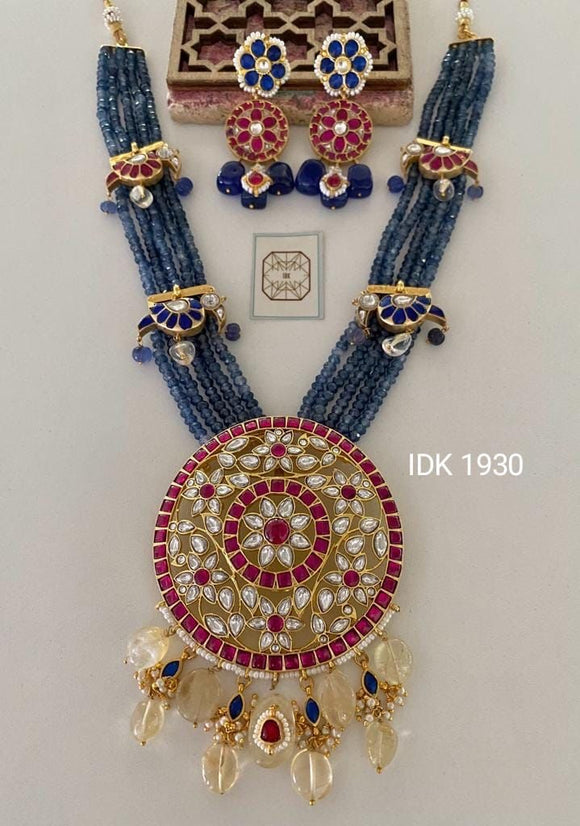 Emerald pacchi kundan long Necklace Set