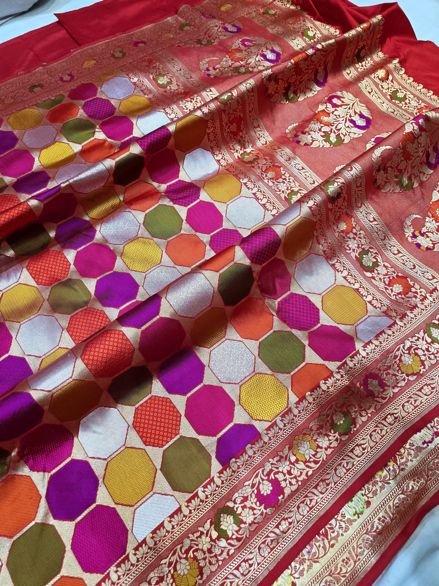 Rangkat inspired Banarsi silk saree katan silk sari blouse - Saffronfashionindia