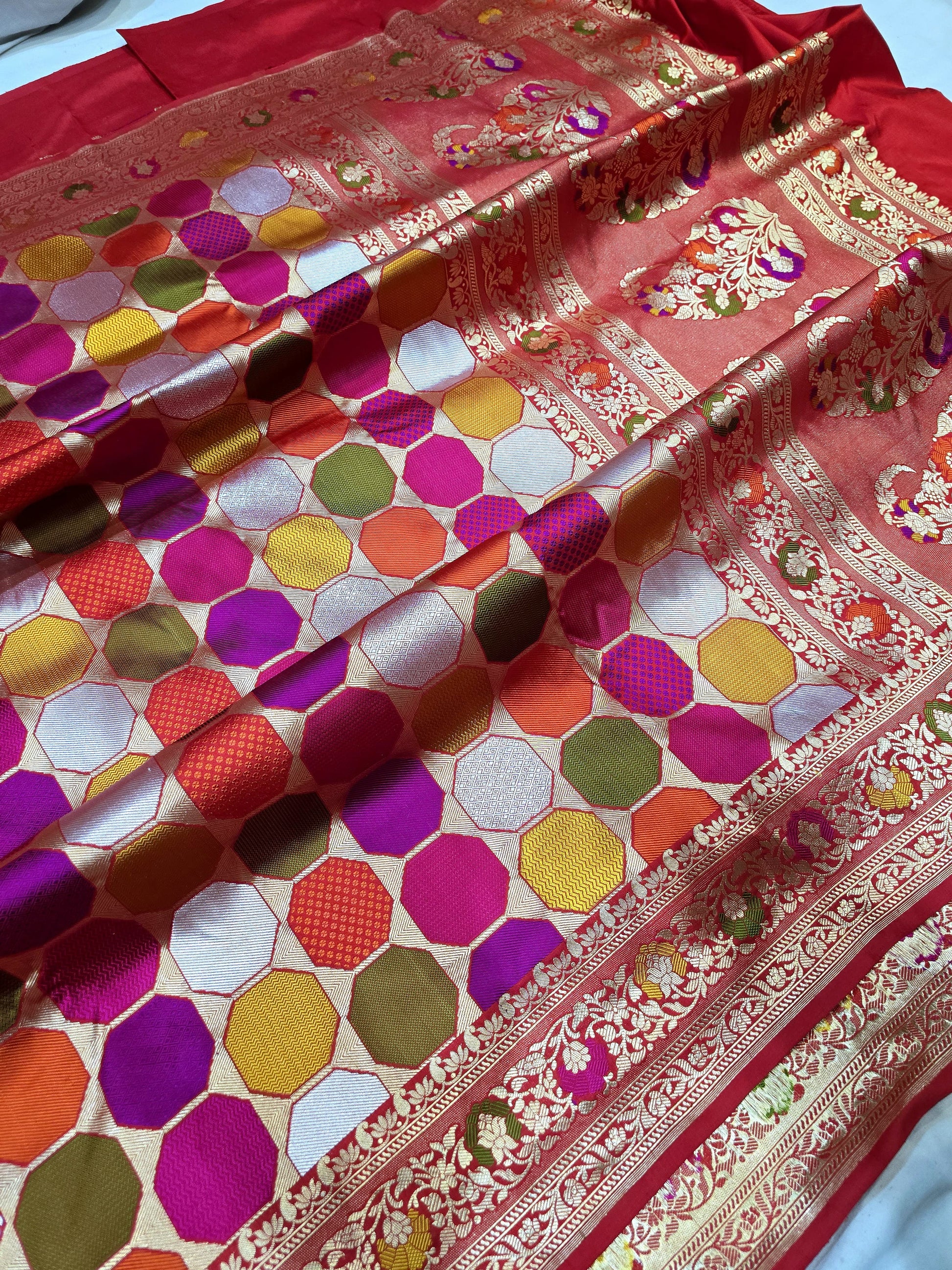 Rangkat inspired Banarsi silk saree katan silk sari blouse - Saffronfashionindia