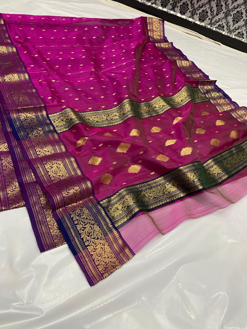 Navisha saree Chanderi silk saree Indian saree blouse - Saffronfashionindia