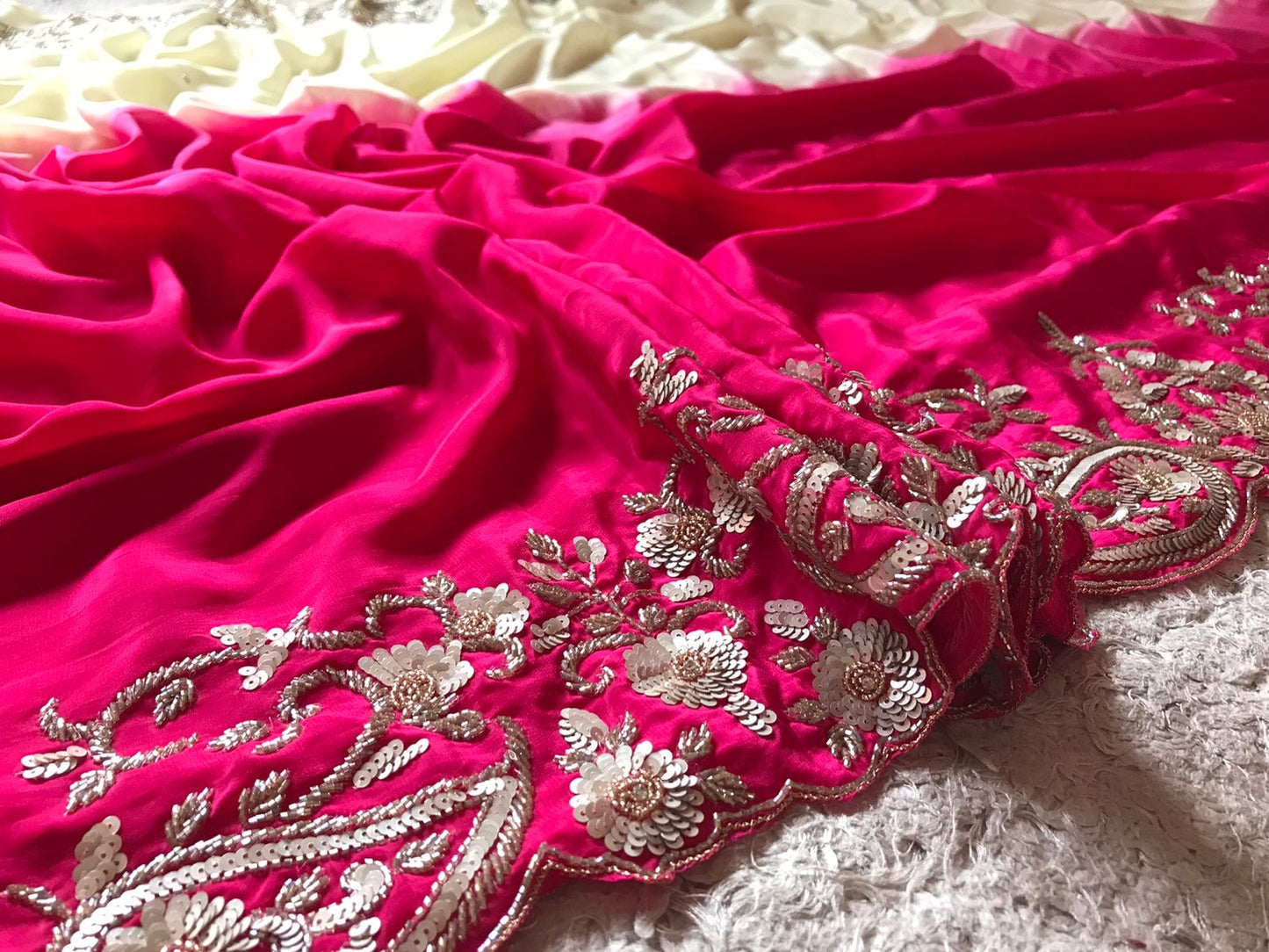 Ombre premium crepe silk saree luxury saree blouse SaffronFashion