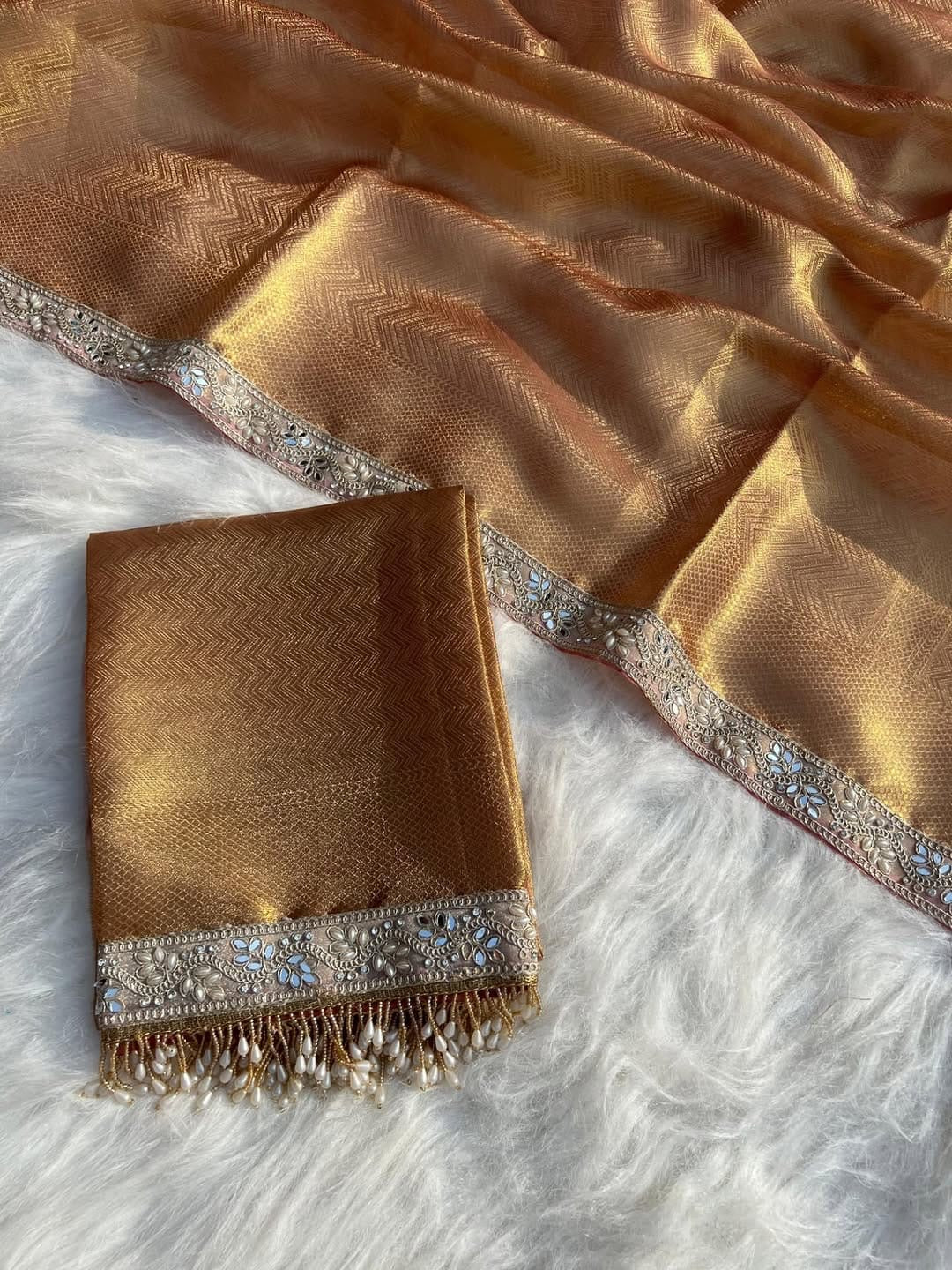 Vahija Banarsi saree soft silk saree partywear sari blouse SaffronFashion