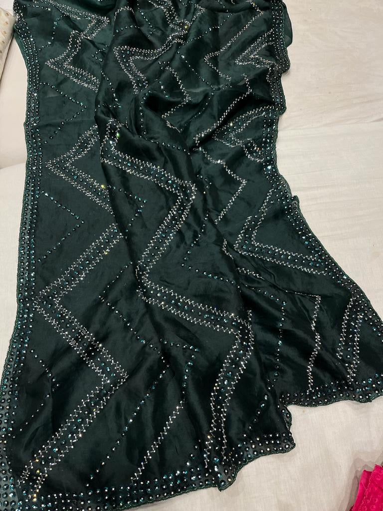 Women organza saree sequins saree lovely sari - Saffronfashionindia