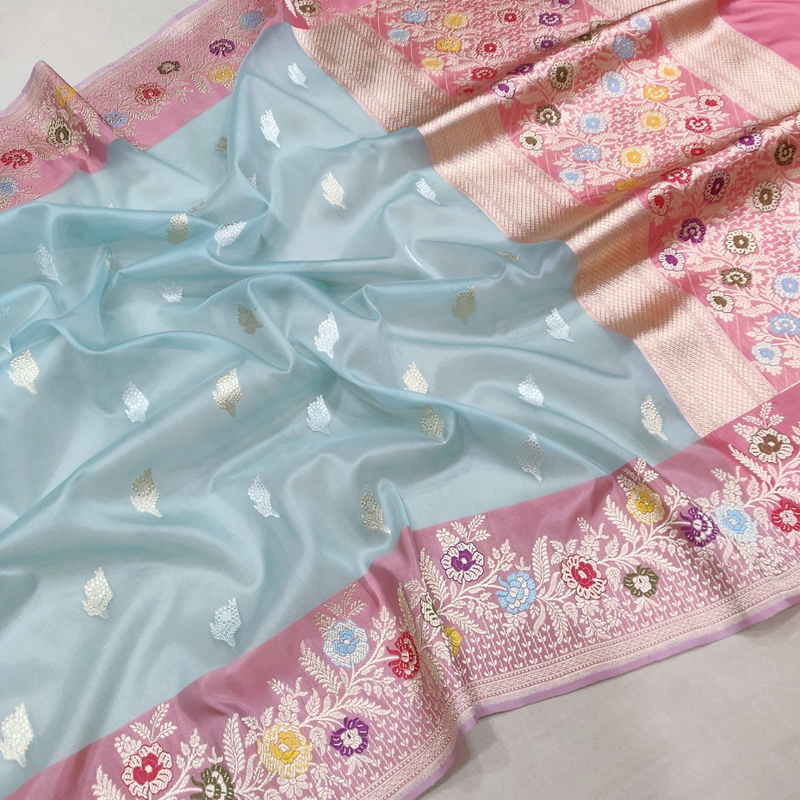 Fazeha handwoven saree Kora silk saree Indian sari - Saffronfashionindia