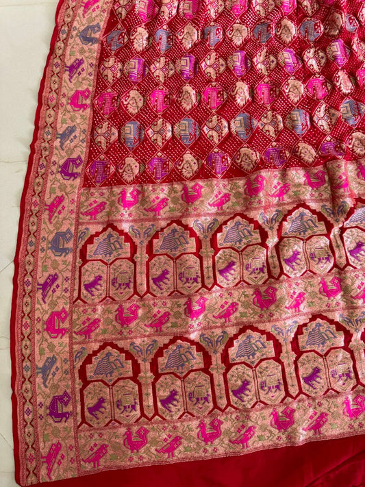 Red Bridal inspired handwoven banarsi dupatta - Saffronfashionindia