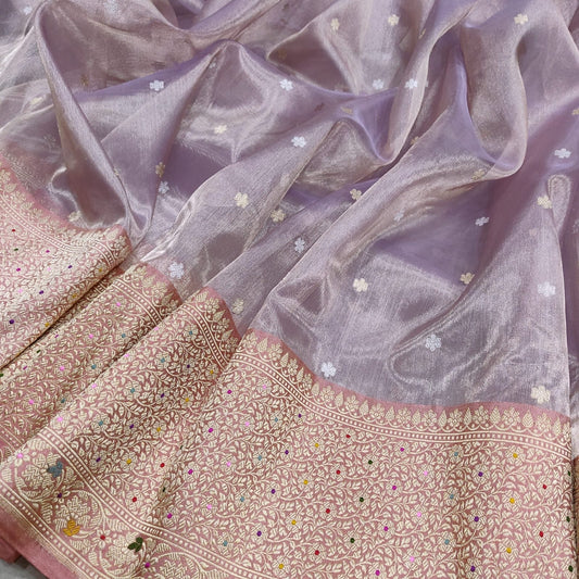 Ramaina Tissue saree Handwoven saree Indian sari blouse SaffronFashion