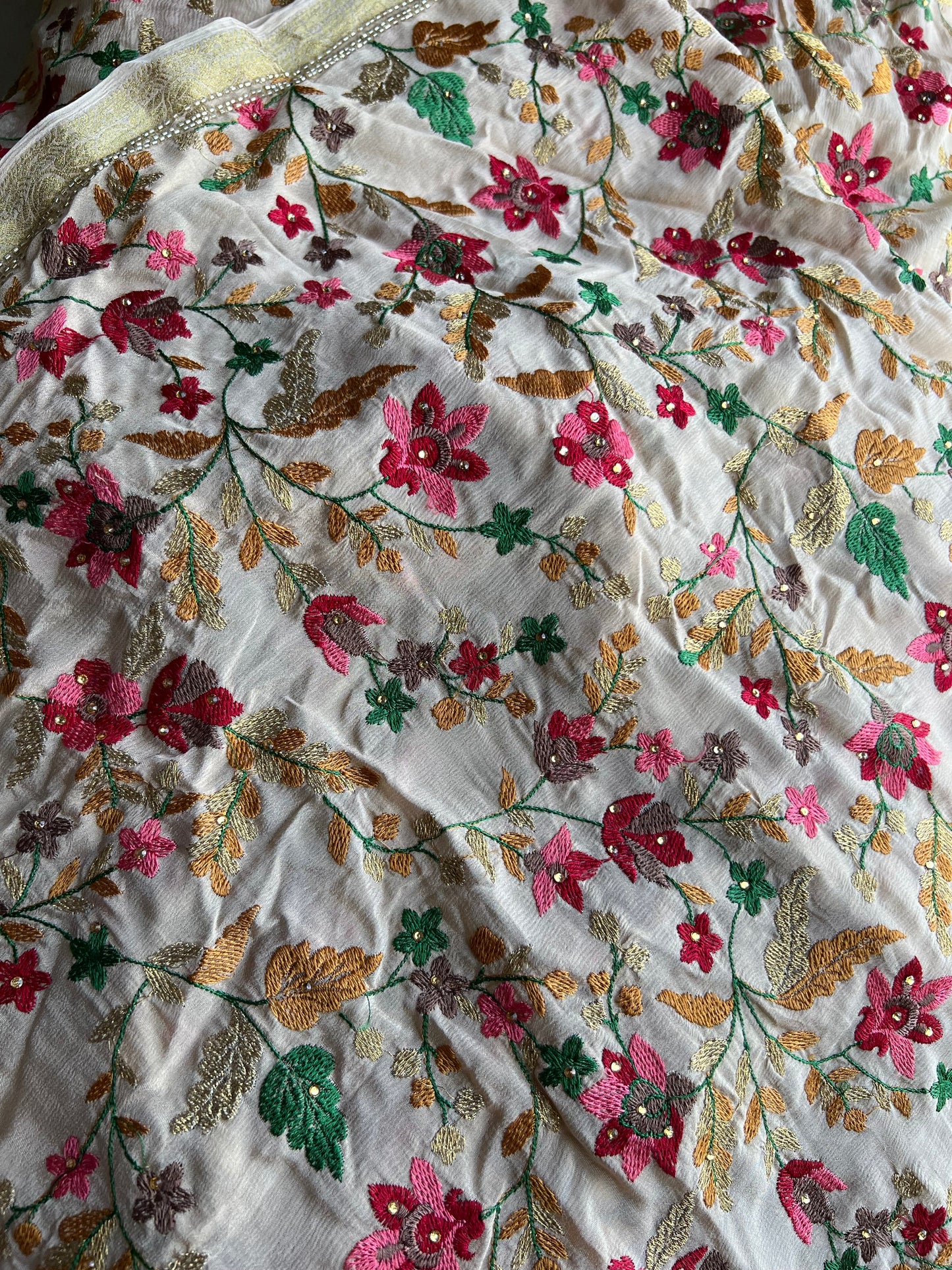 Handmade saree floral saree Chinon sari blouse SaffronFashion