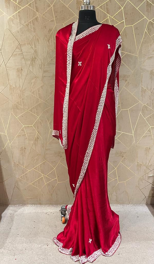 Rashi crush saree/satin saree - Saffronfashionindia
