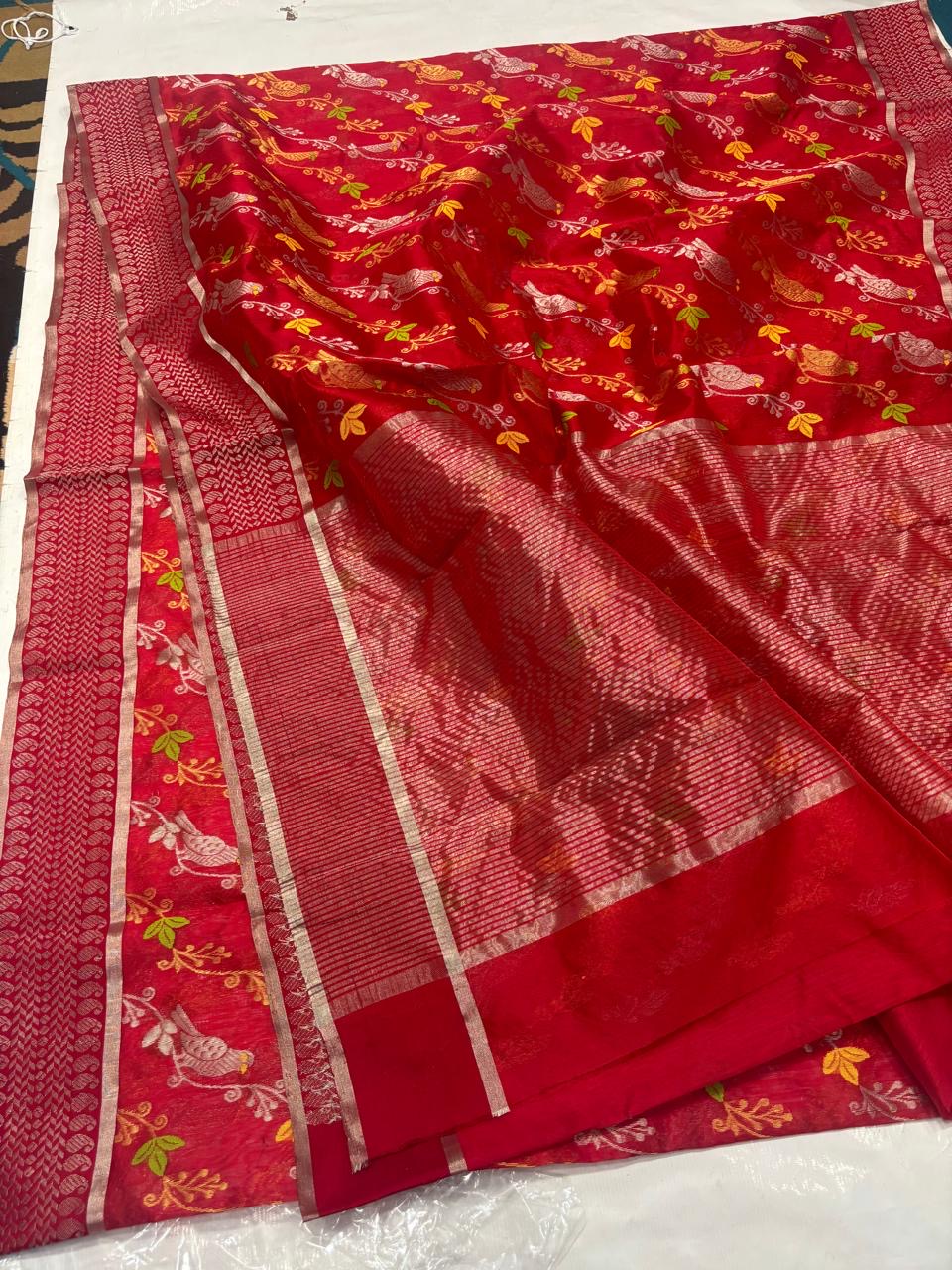 Red Chanderi silk saree Women sari blouse Indian sarees - Saffronfashionindia