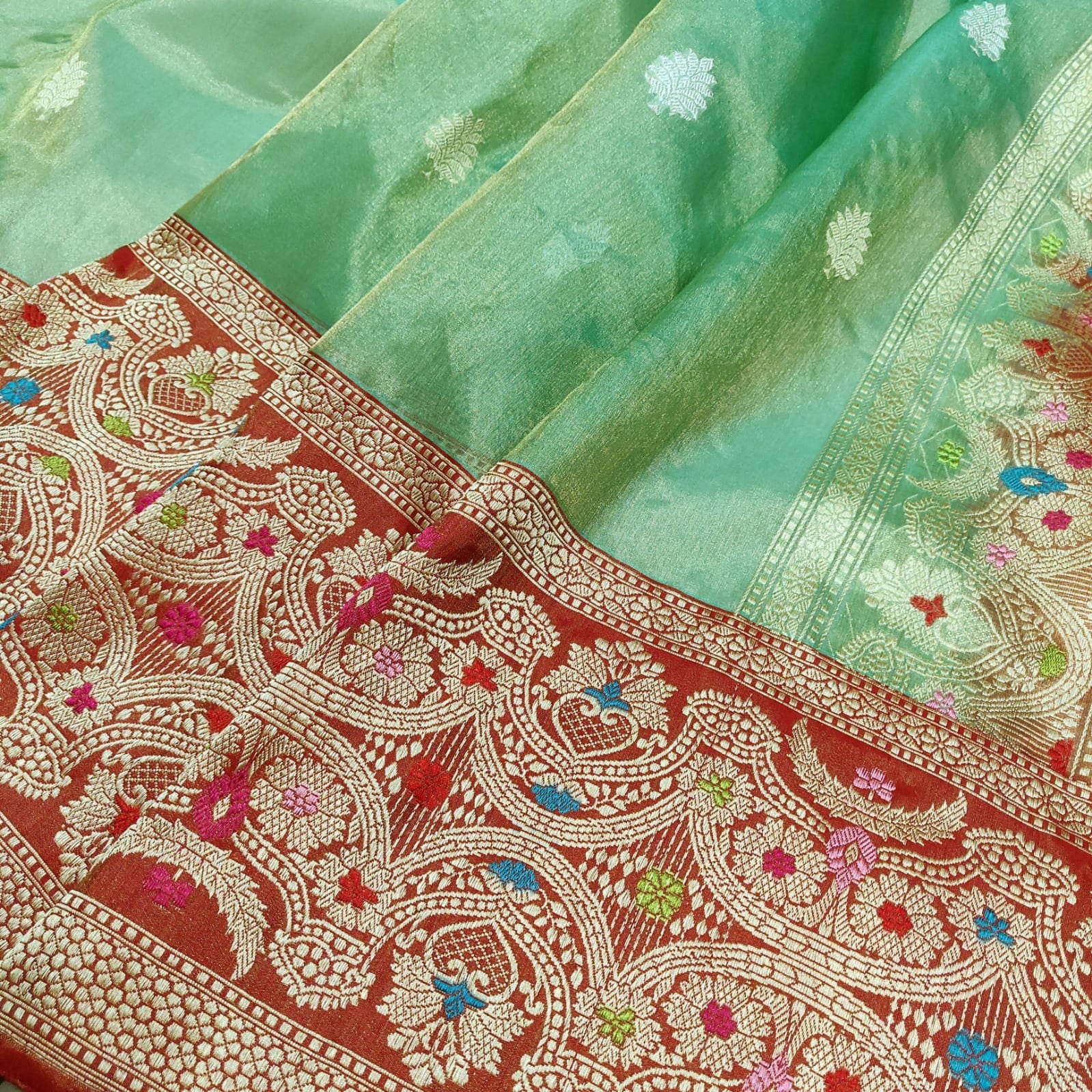 Rivari tissue handwoven kadwa saree - Saffronfashionindia
