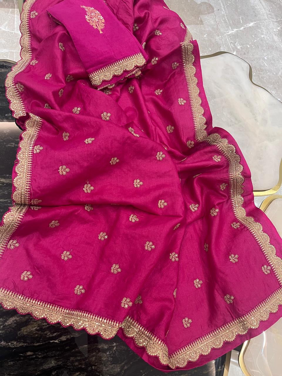 Vahisha saree tussar saree embroidery sari blouse Indian sarees SaffronFashion