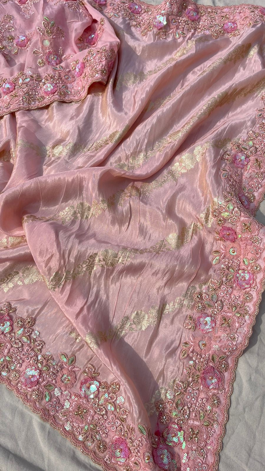 Vania Banarsi Munga Silk Saree pink sari - Saffronfashionindia