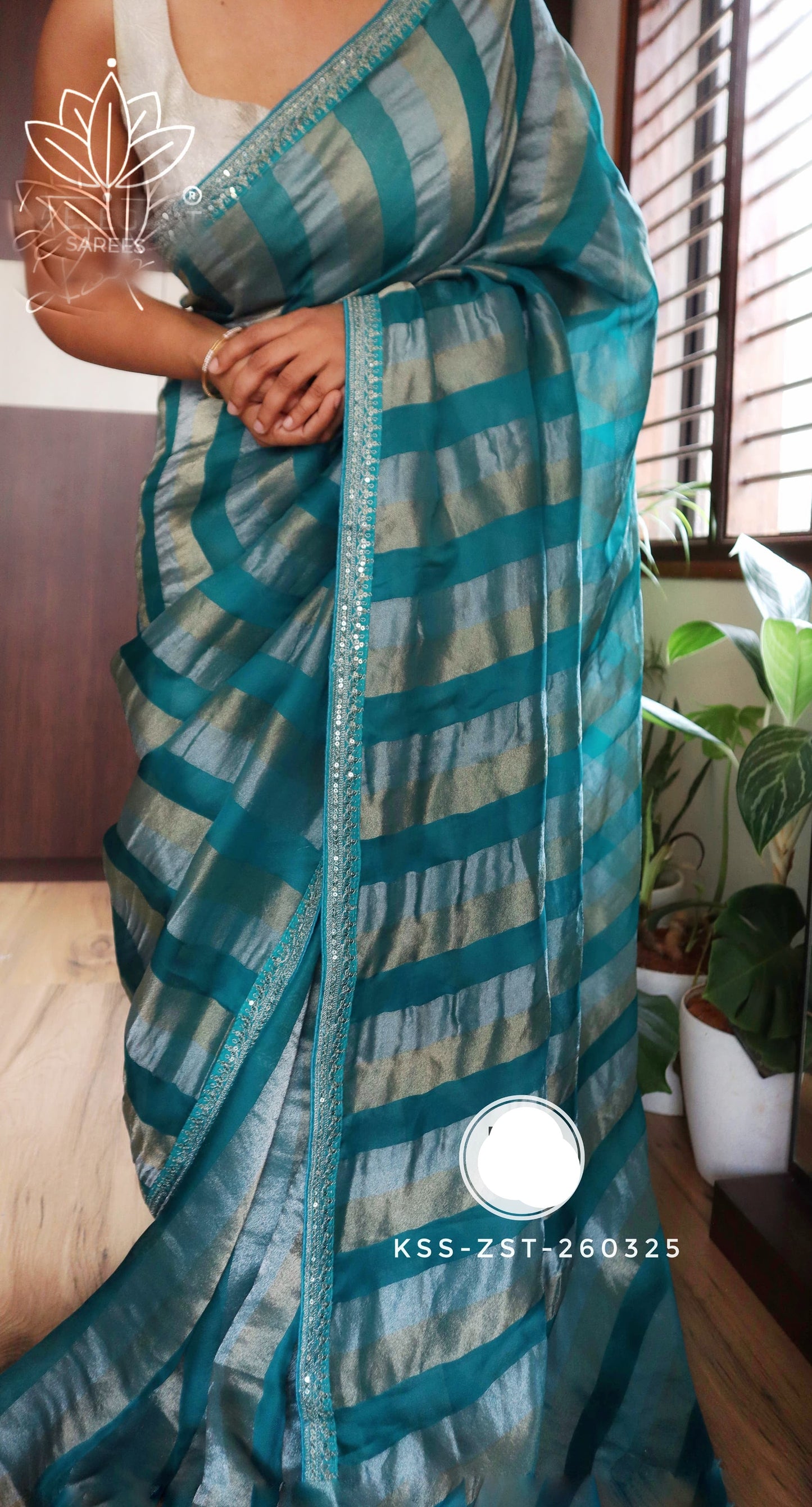 Striped Kora silk saree partywear sarees Indian sari SaffronFashion