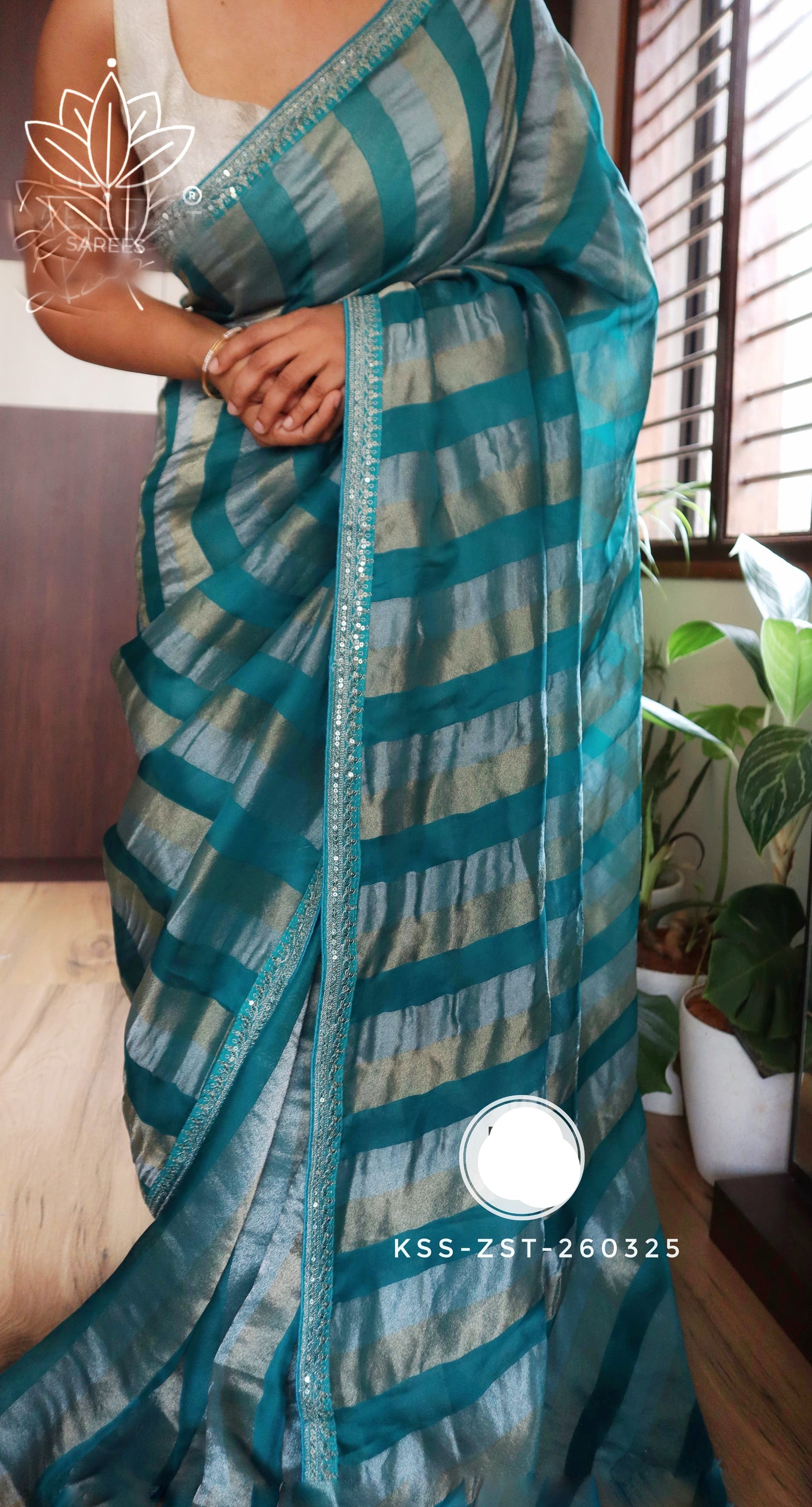 Striped Kora silk saree partywear sarees Indian sari SaffronFashion