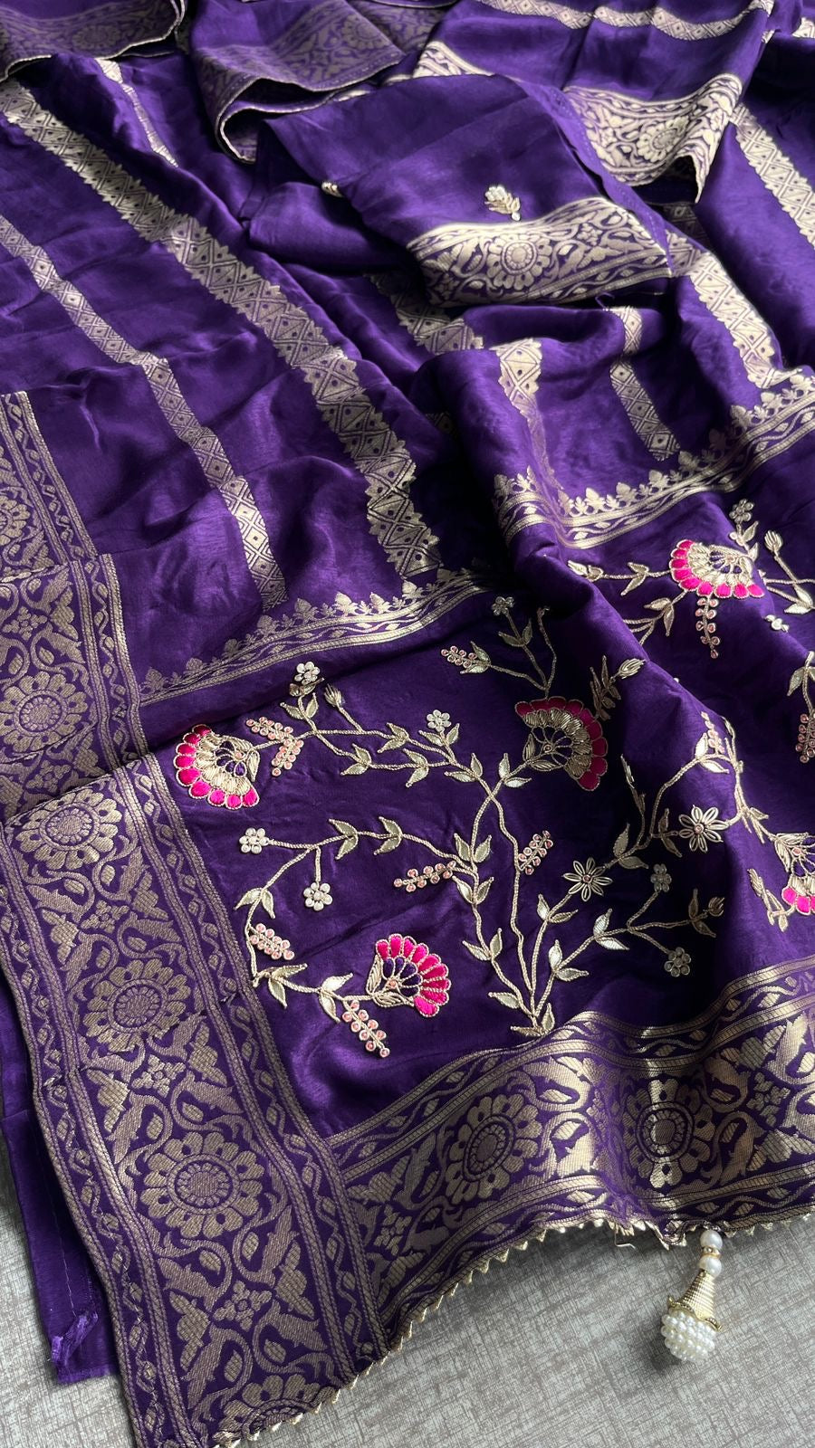 Purple munga silk saree Banarsi saree Indian sarees - Saffronfashionindia