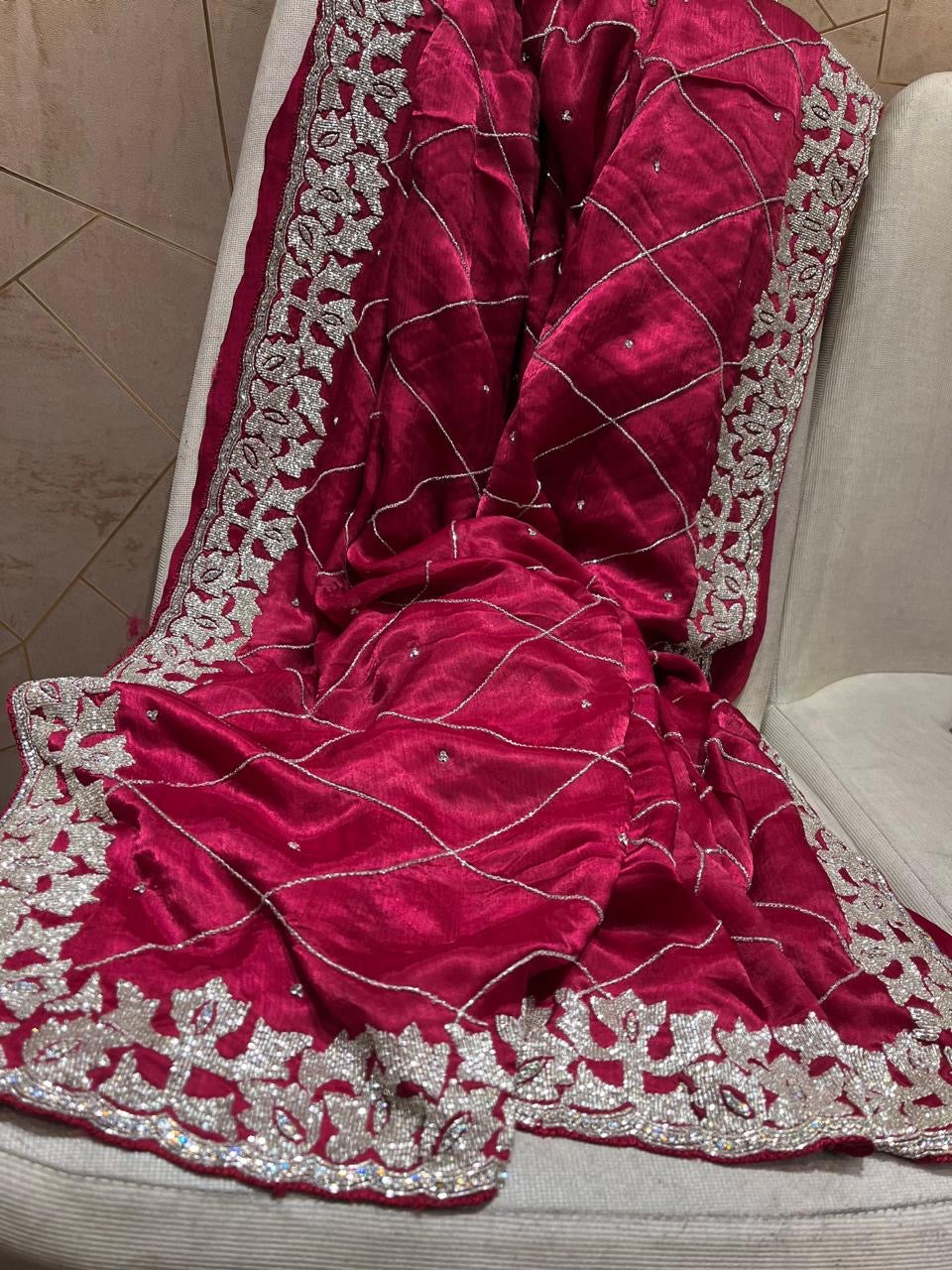 Satin Crepe Sarees Indian Saree wedding saree - Saffronfashionindia