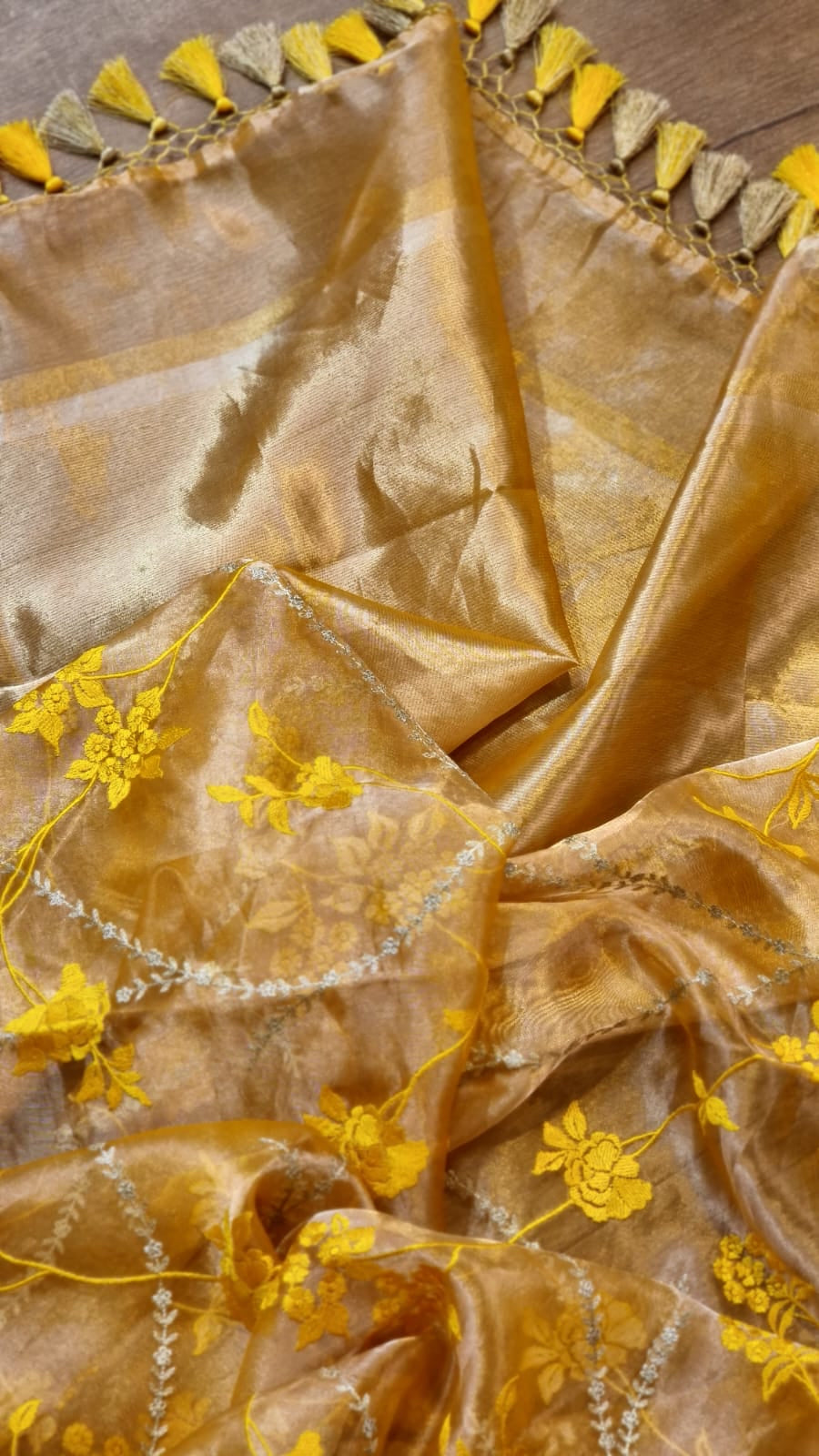 Embroidery tissue metallic saree Indian saree - Saffronfashionindia