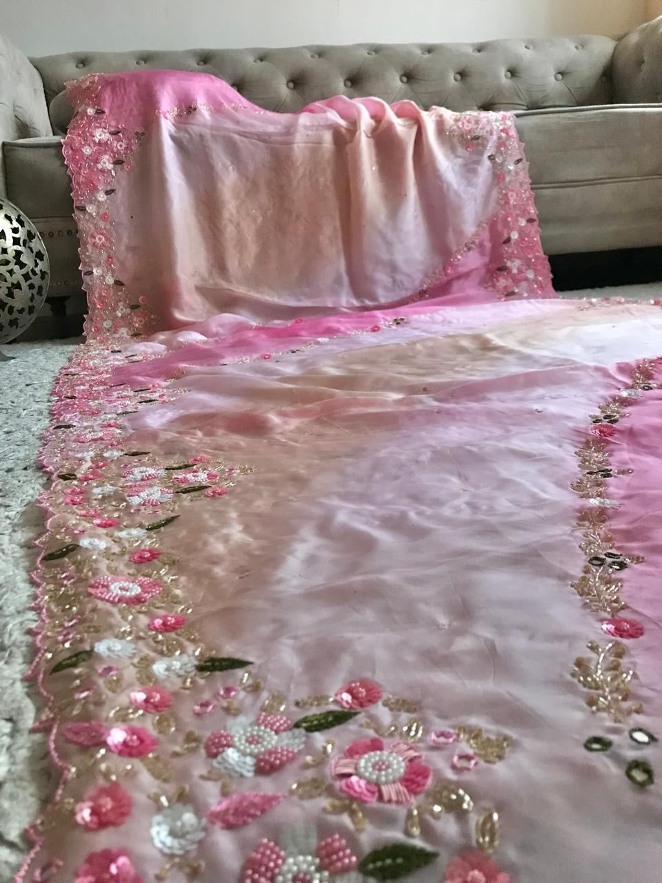 Ombre shaded saree premium satin luxury silk sarees women sari blouse - Saffronfashionindia