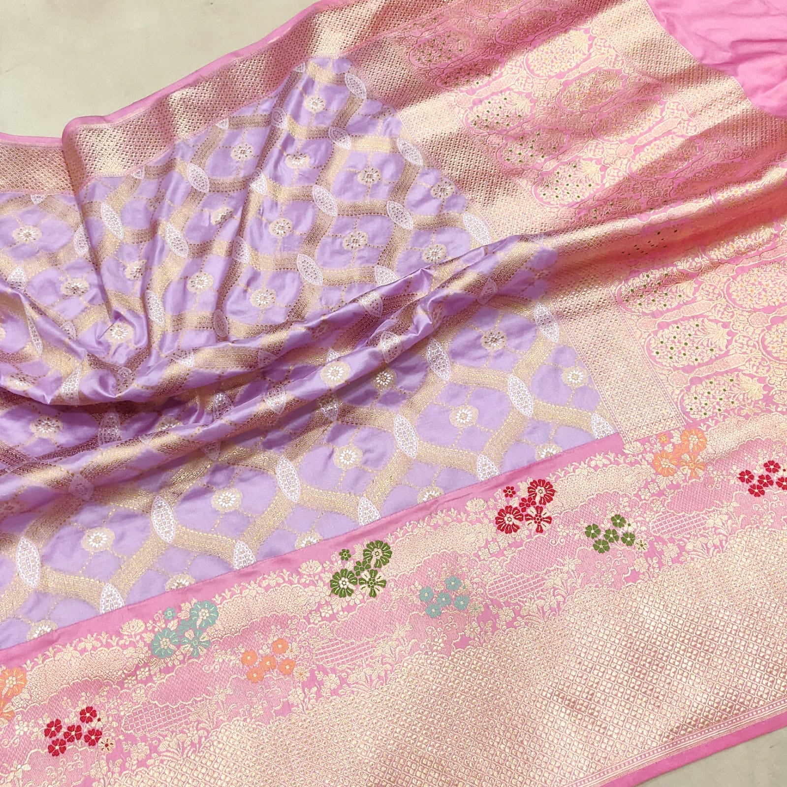 Lavender kora handwoven zari saree - Saffronfashionindia