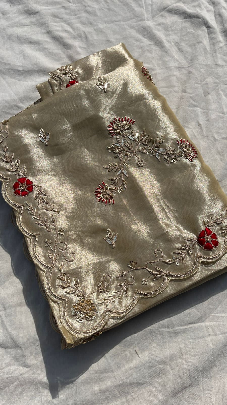 Wedding celebrity inspired tissue zari embroidered Sarees - Saffronfashionindia