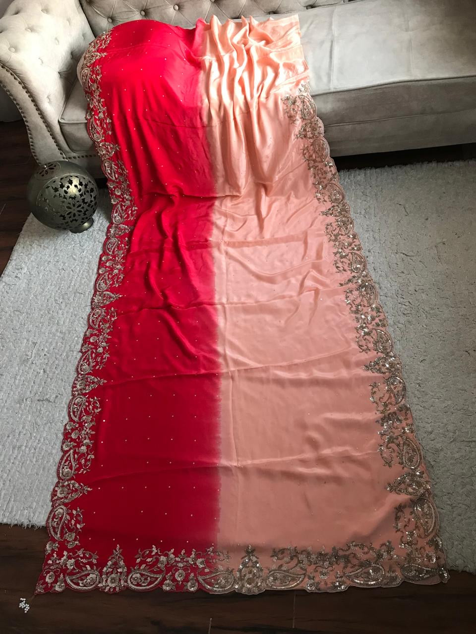 Ombre premium crepe silk saree luxury saree blouse SaffronFashion