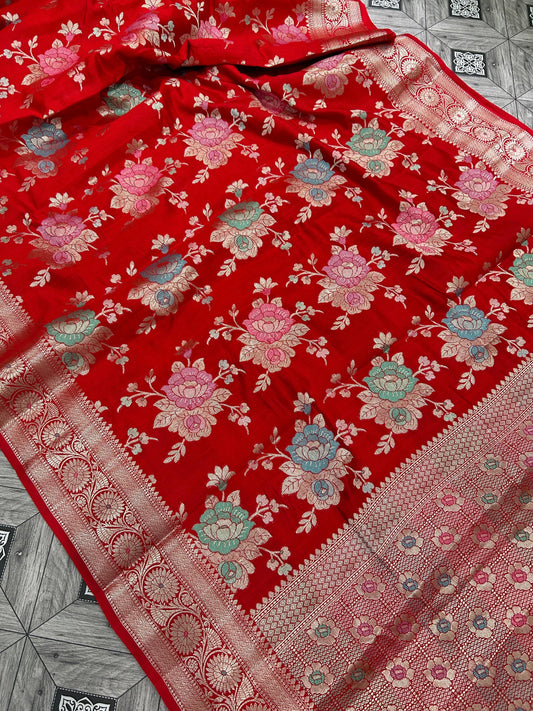 Banarsi chiniya karan silk saree weaving sarees blouse Saffronfashionindia