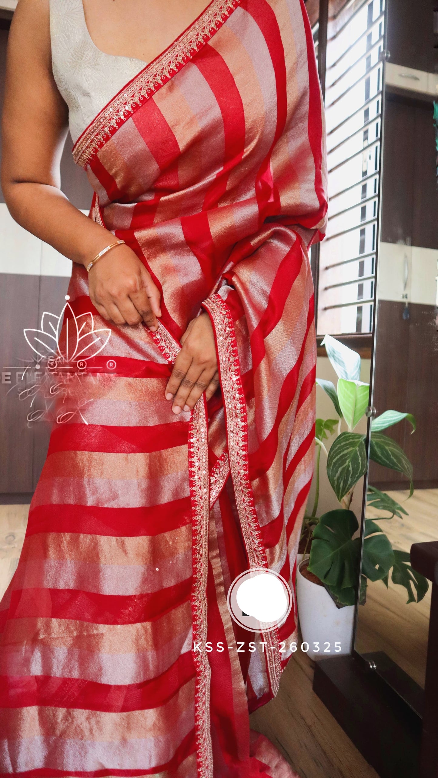 Striped Kora silk saree partywear sarees Indian sari SaffronFashion