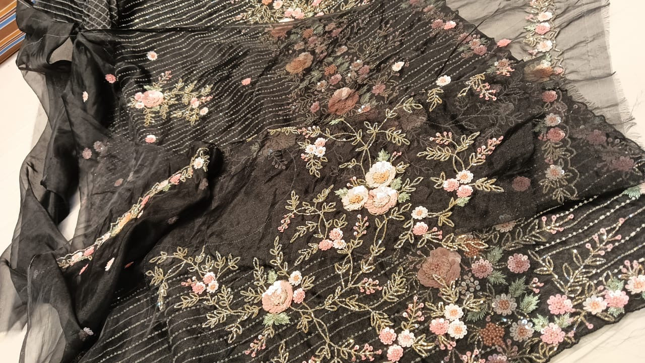 Eid Special Black Embroidery Saree Partywear sarees - Saffronfashionindia