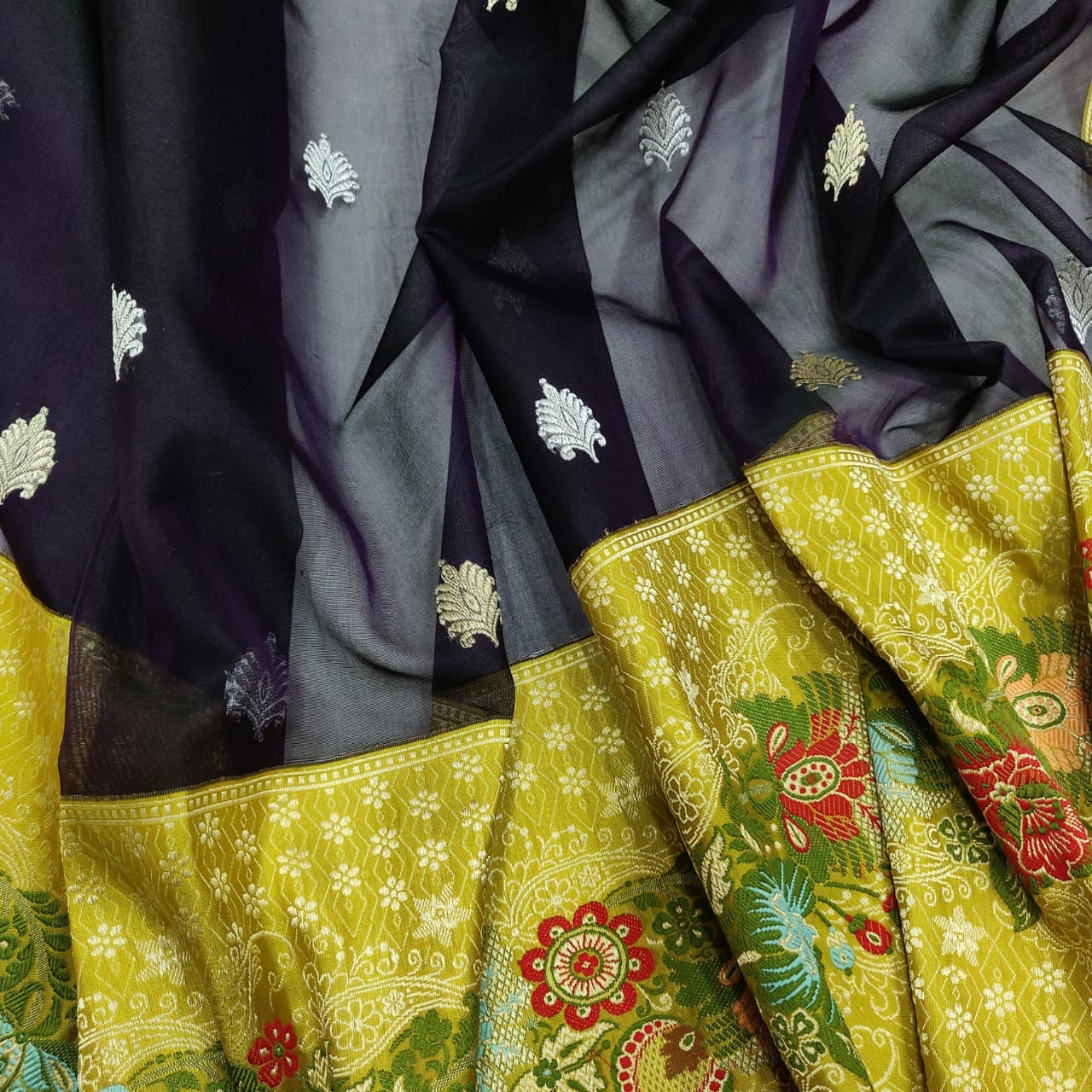 Meenakari inspired kora handwoven sarees - Saffronfashionindia