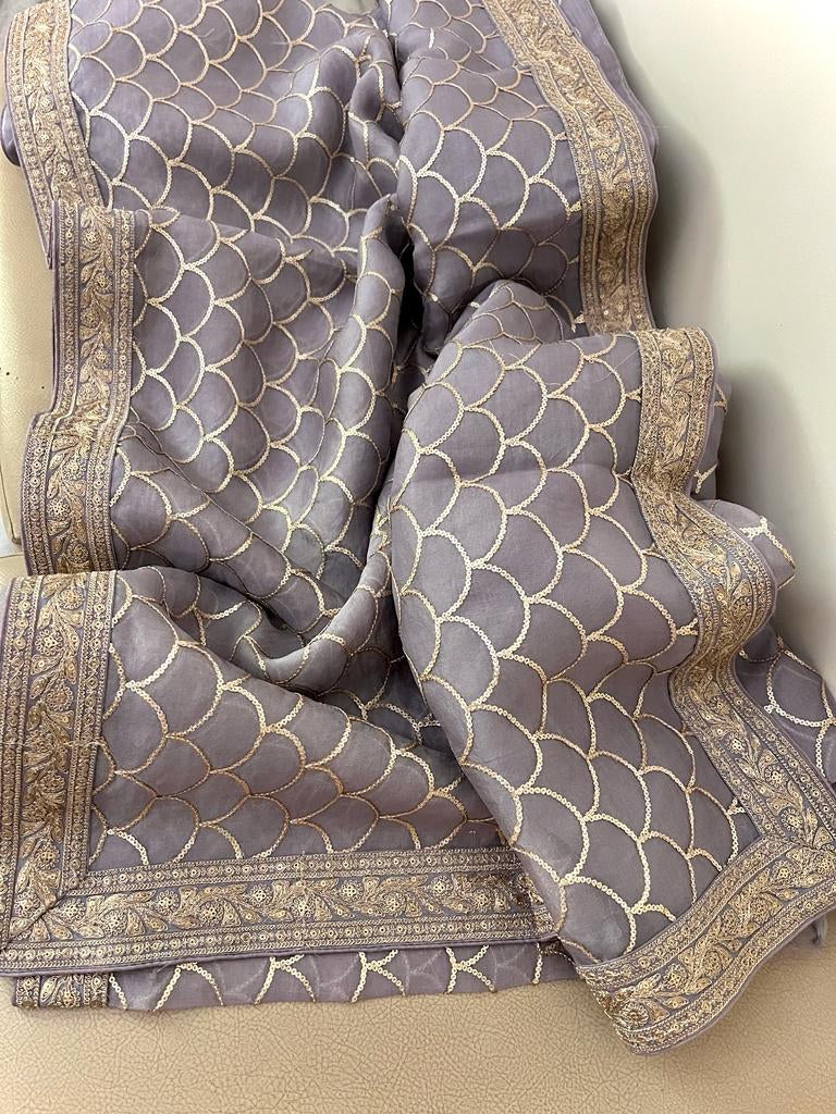 Ashik organza sequins Indian saree - Saffronfashionindia