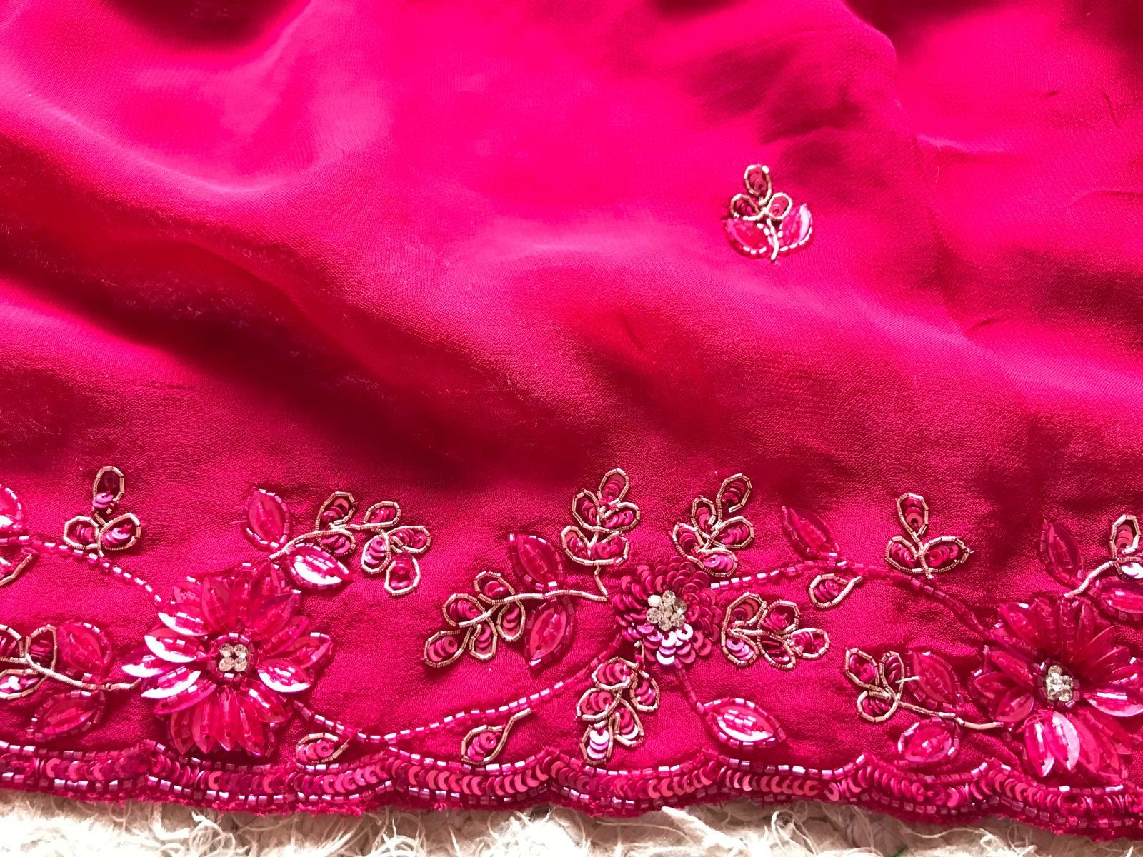 Rani premium pink Gorgette beautiful trendy Partywear Sarees - Saffronfashionindia