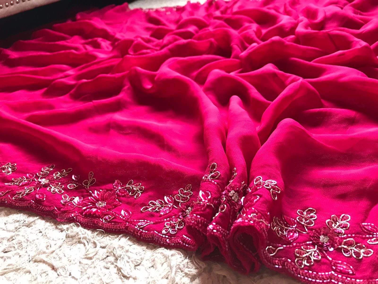 Rani premium pink Gorgette beautiful trendy Partywear Sarees - Saffronfashionindia