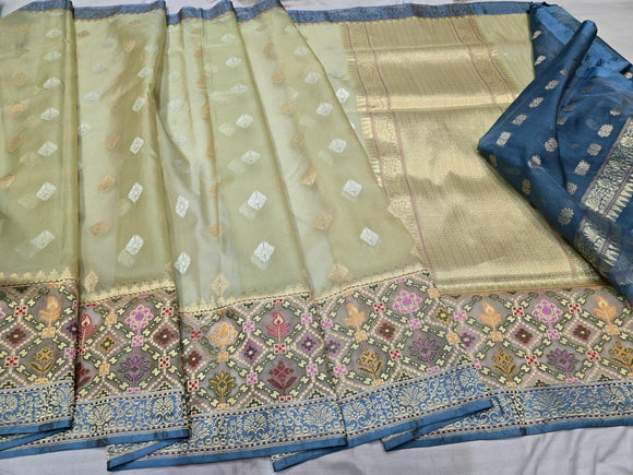 Contemporary saree Banarsi saree iktara style sarees blouse SaffronFashion