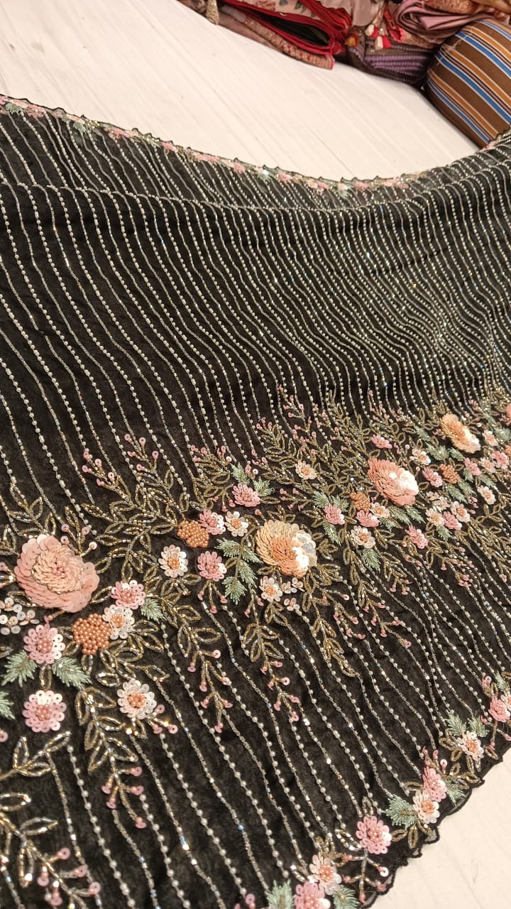 Eid Special Black Embroidery Saree Partywear sarees - Saffronfashionindia