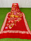 Floral red gorgette dupatta trendy dupatta Indian dupatta SaffronFashion