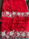 Red pearl bridal saree organza saree reception saree blouse